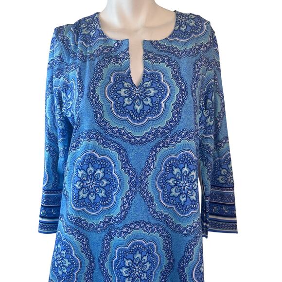 Coolibar Oceanside Tunic UPF 50+ Sun Protection Blue Mosaic Print Dress sz M NWT - Picture 2 of 13